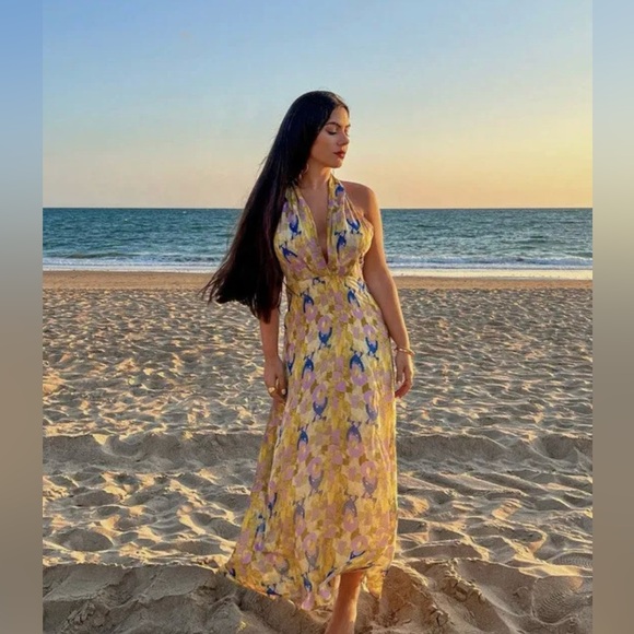 Zara dress midi halter beaded abstract wedding summer vacation boho - Picture 9 of 16